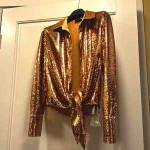 NWT Tom Ford liquid sequin tie front shirt blouse rose gold 36
copper